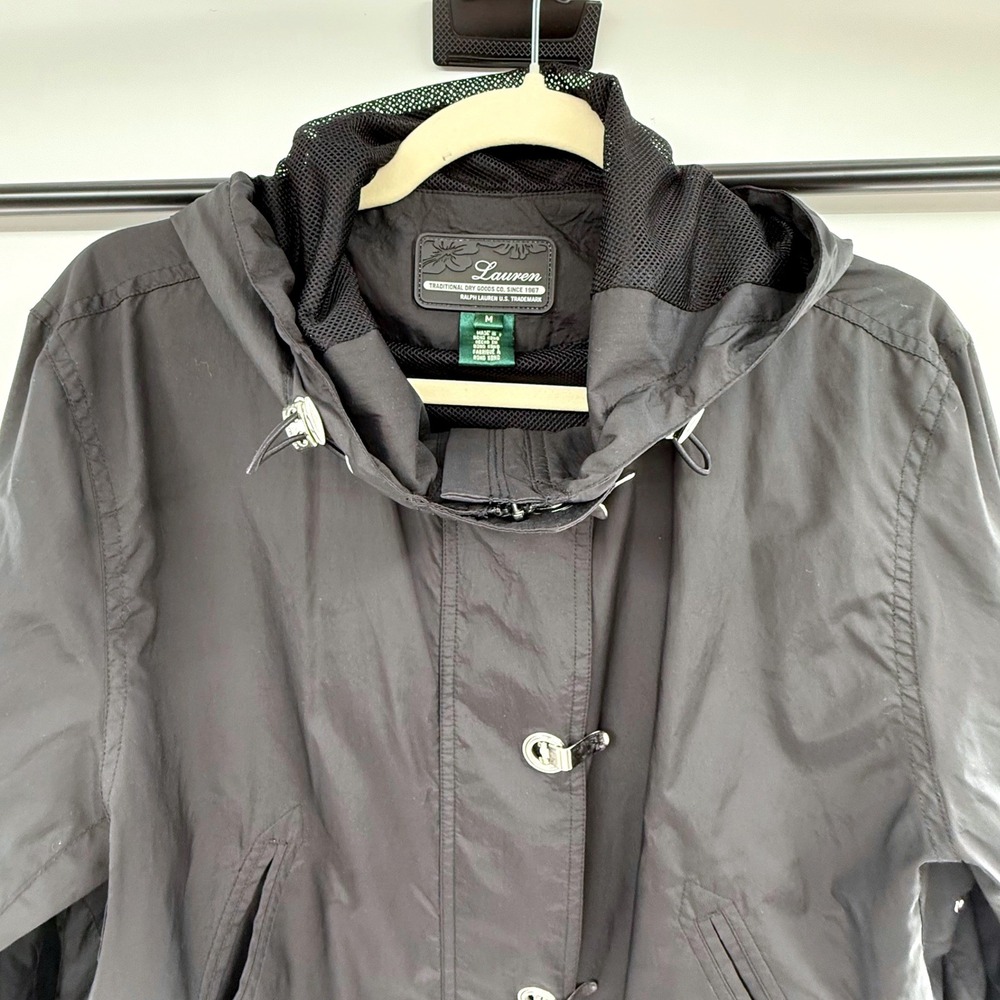 Lauren Ralph Lauren Hooded Utility Jacket Women's Medium Black Toggle Closure - Picture 5 of 11